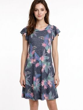 Gap Tropical Print Linen Blend Flutter Swing Dress Size XS